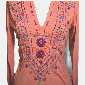 Johnny Was beautiful embroidered tunic bohemian beauty with hood long sleeve xs